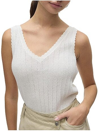 Vero moda pointelle t-shirt beige voor dames