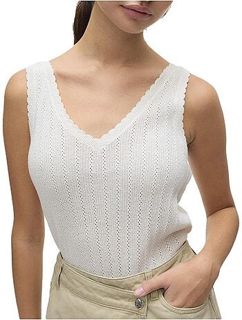 Vero moda pointelle t-shirt beige voor dames