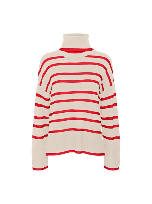 Vero Moda Saba Dames Trui Beige/Rood - Kiabi Vero Moda Saba Dames Trui Beige/Rood - Kiabi