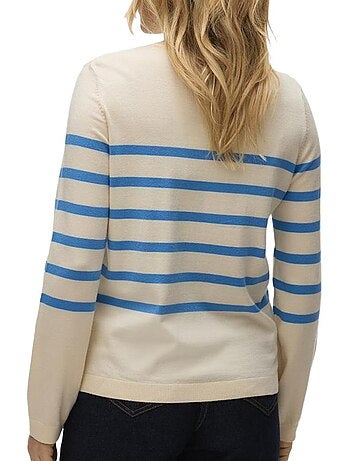 Vero moda saba dames trui ecru/blauw