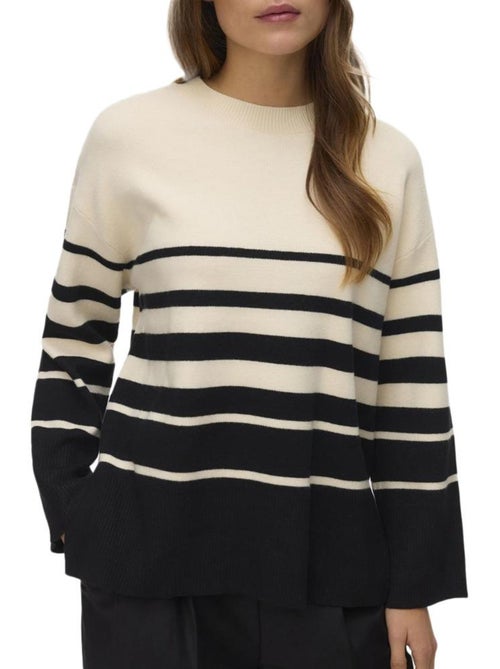 Vero Moda Saba Gestreepte Trui Beige/Zwart voor Dames - Kiabi Vero Moda Saba Gestreepte Trui Beige/Zwart voor Dames - Kiabi