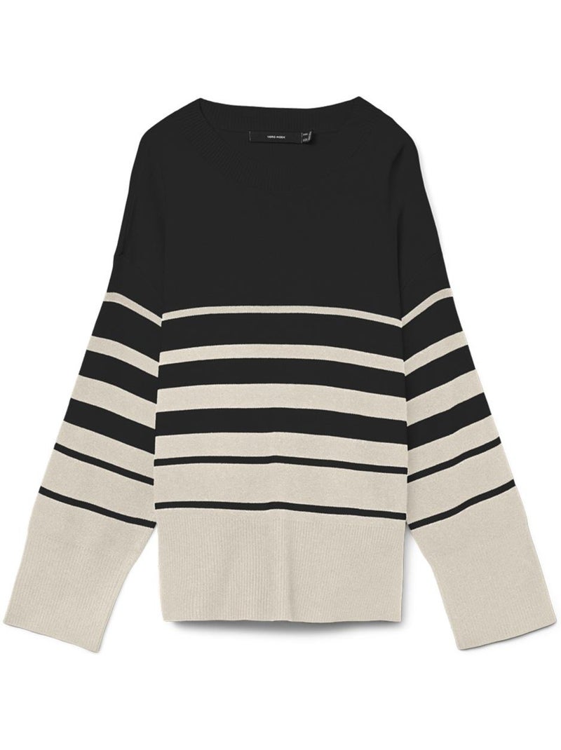 Vero Moda Saba Gestreepte Trui Beige/Zwart voor Dames Zwart - Kiabi