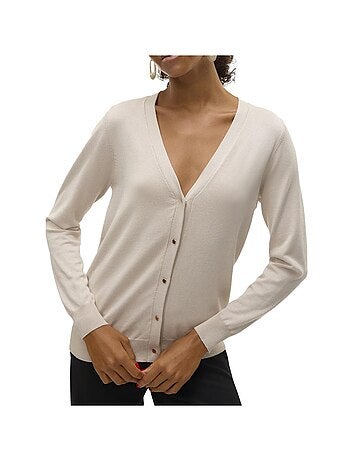 Vero moda silje beige damesvest met v-hals