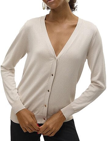 Vero moda silje beige damesvest met v-hals