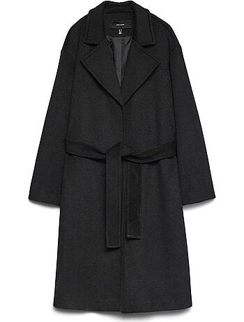 Vero moda vmamanda dames lange zwarte jas met ceintuur