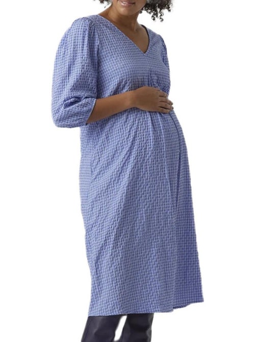 Vero Moda Zwangerschapsjurk Wit/Blauw Kuitlengte - Kiabi Vero Moda Zwangerschapsjurk Wit/Blauw Kuitlengte - Kiabi