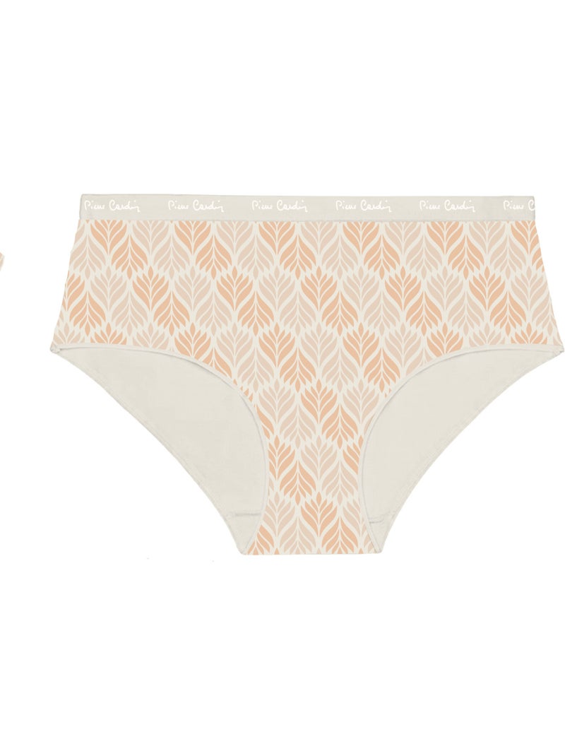 Verpakking van 3 effen katoenen damesonderbroeken met print en een dunne tailleband van 2 cm Beige - Kiabi