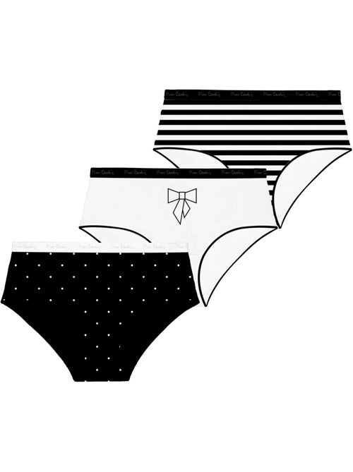 Verpakking van 3 effen katoenen damesonderbroeken met print en een dunne tailleband van 2 cm - Kiabi