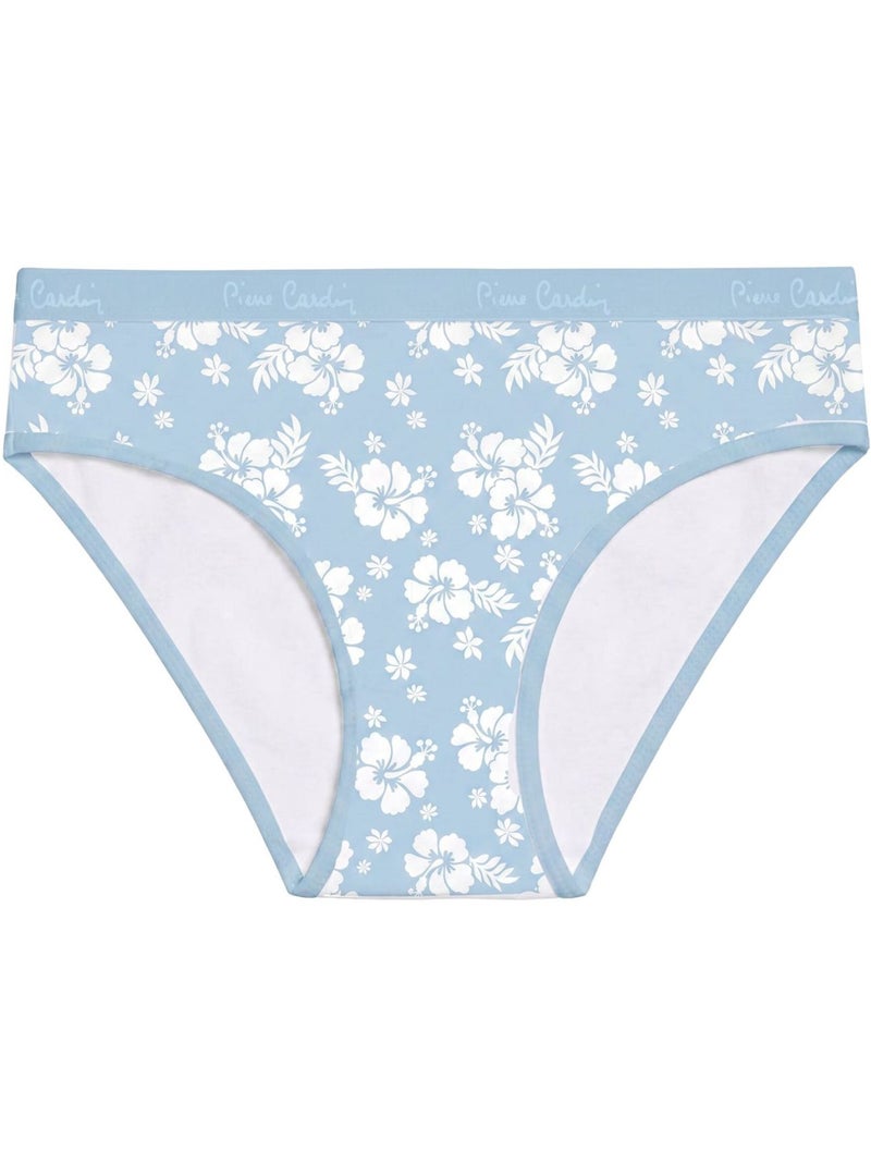 Verpakking van 3 katoenen damesonderbroeken, effen en bedrukt, 2 cm dunne tailleband Blauw - Kiabi