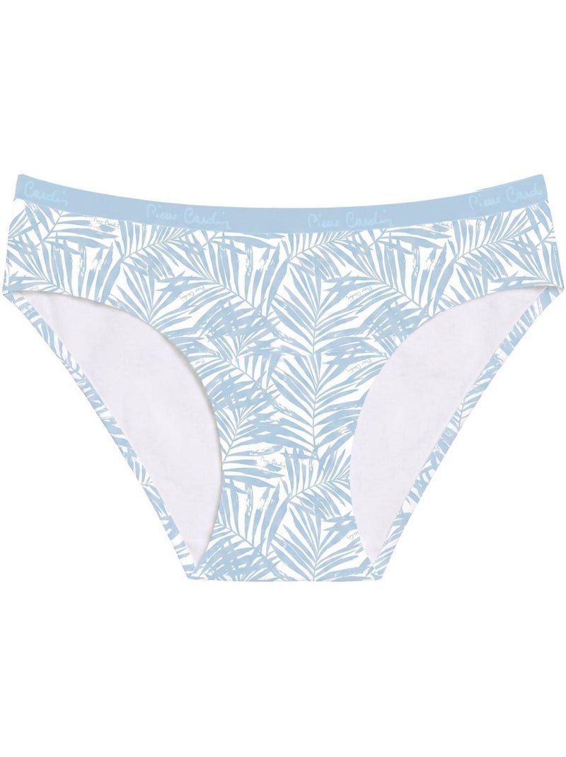 Verpakking van 3 katoenen damesonderbroeken, effen en bedrukt, 2 cm dunne tailleband Blauw - Kiabi