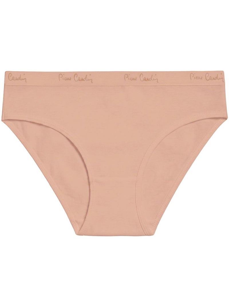 Verpakking van 5 effen katoenen damesonderbroeken met een dunne tailleband van 2 cm. Beige - Kiabi