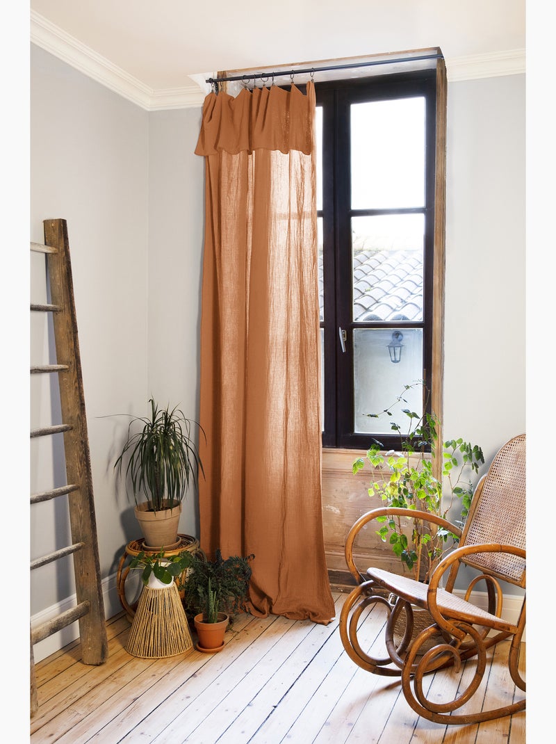 Verstelbaar gordijn + 8 klemringen – katoengaas – gaïa Abrikoos - Kiabi
