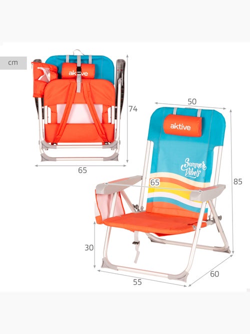 Verstelbare strandstoel 50x60x85 cm, met opbergvakken - Kiabi