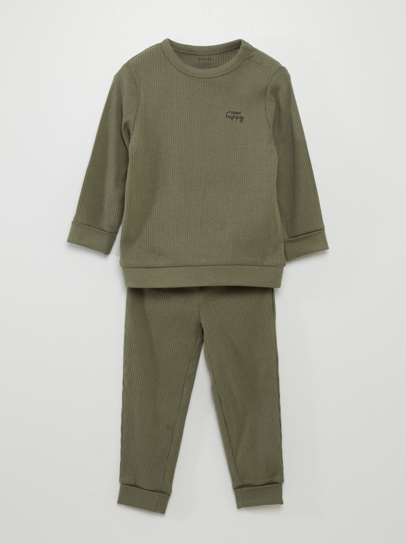 Verstelbare, tweedelige pyjama met ribbeltextuur - 2-delig GROEN - Kiabi