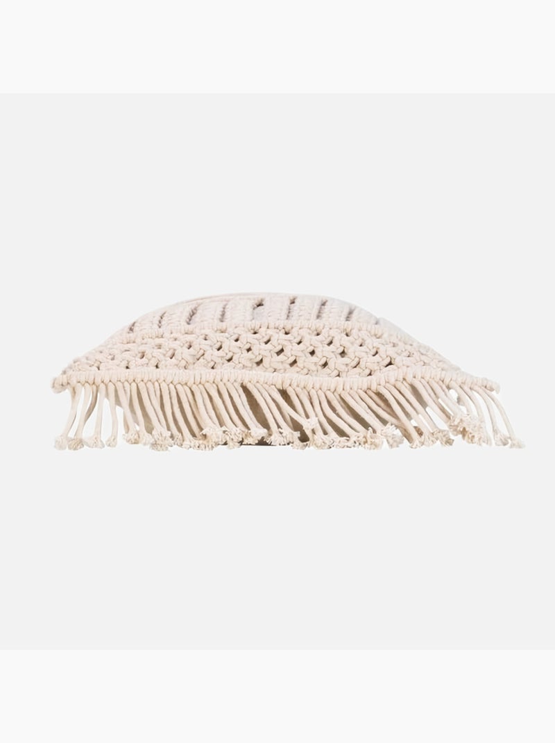 Verwijderbaar kussen met franjes en macramé Schelpbeige - Kiabi