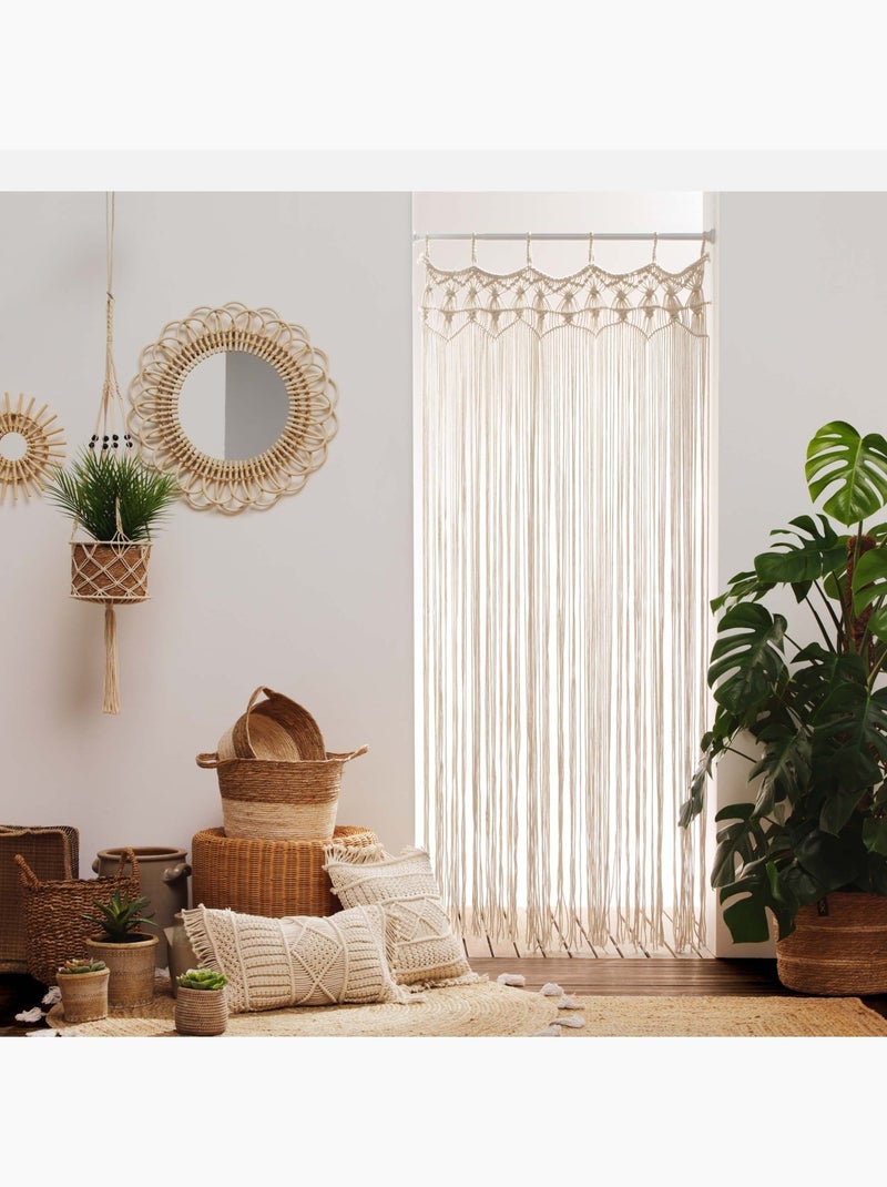 Verwijderbaar kussen met franjes en macramé Schelpbeige - Kiabi