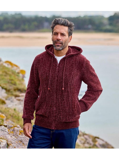 Vest met capuchon gebreid van chenillegaren  - ATLAS FOR MEN - Kiabi