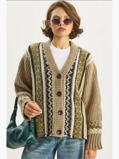 Vest met etnische print, v-hals, lange mouwen en knoopsluiting lucci - Kiabi