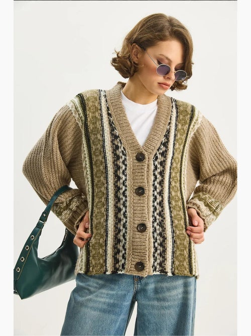 Vest met etnische print, v-hals, lange mouwen en knoopsluiting lucci - Kiabi