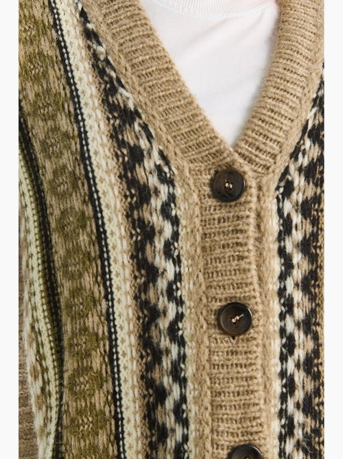 Vest met etnische print, v-hals, lange mouwen en knoopsluiting lucci - Kiabi