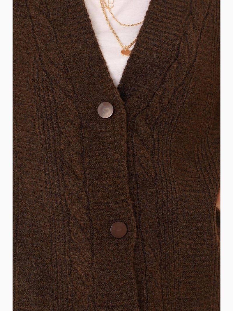 Vest met knopen en v-hals van jacquard bdart Bruin - Kiabi