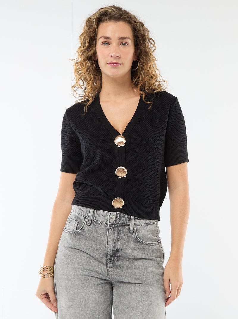 Vest met korte mouwen en fantasieknopen Zwart - Kiabi