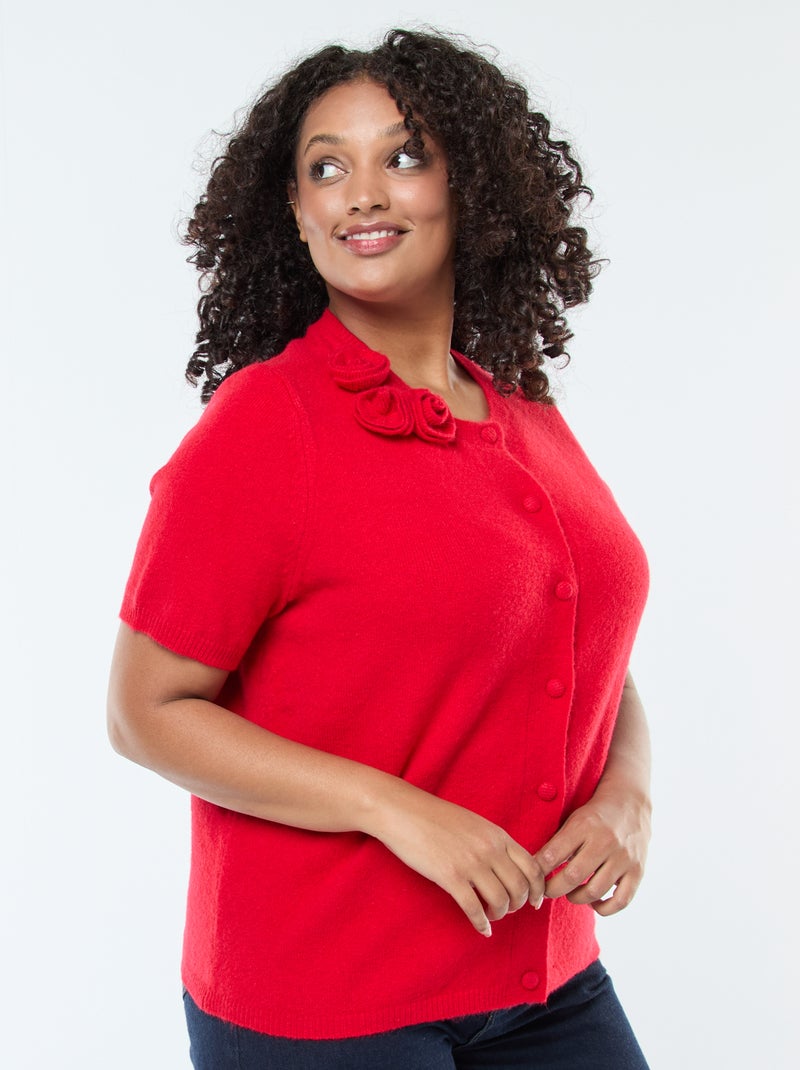 Vest met korte mouwen en geborduurde bloemen Rood - Kiabi