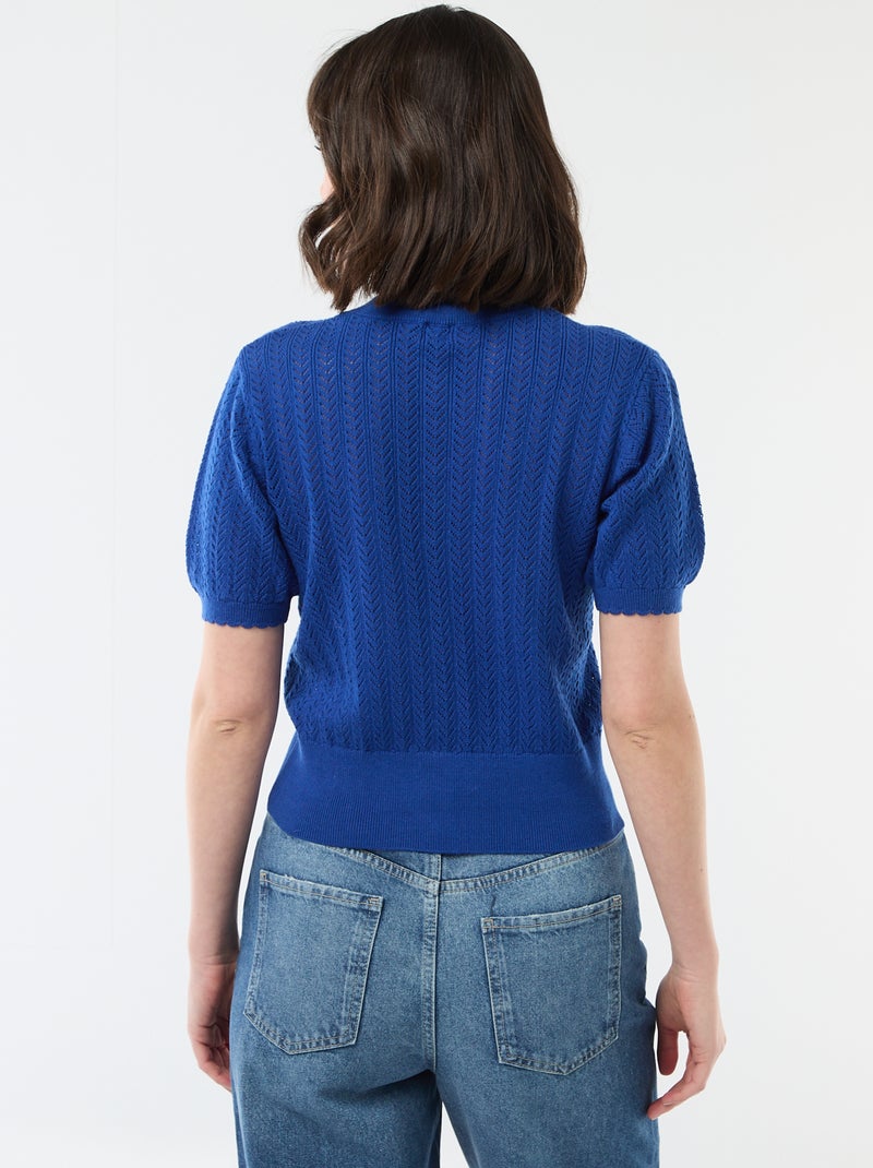 Vest met korte mouwen van ajourgebreide stof Blauw - Kiabi