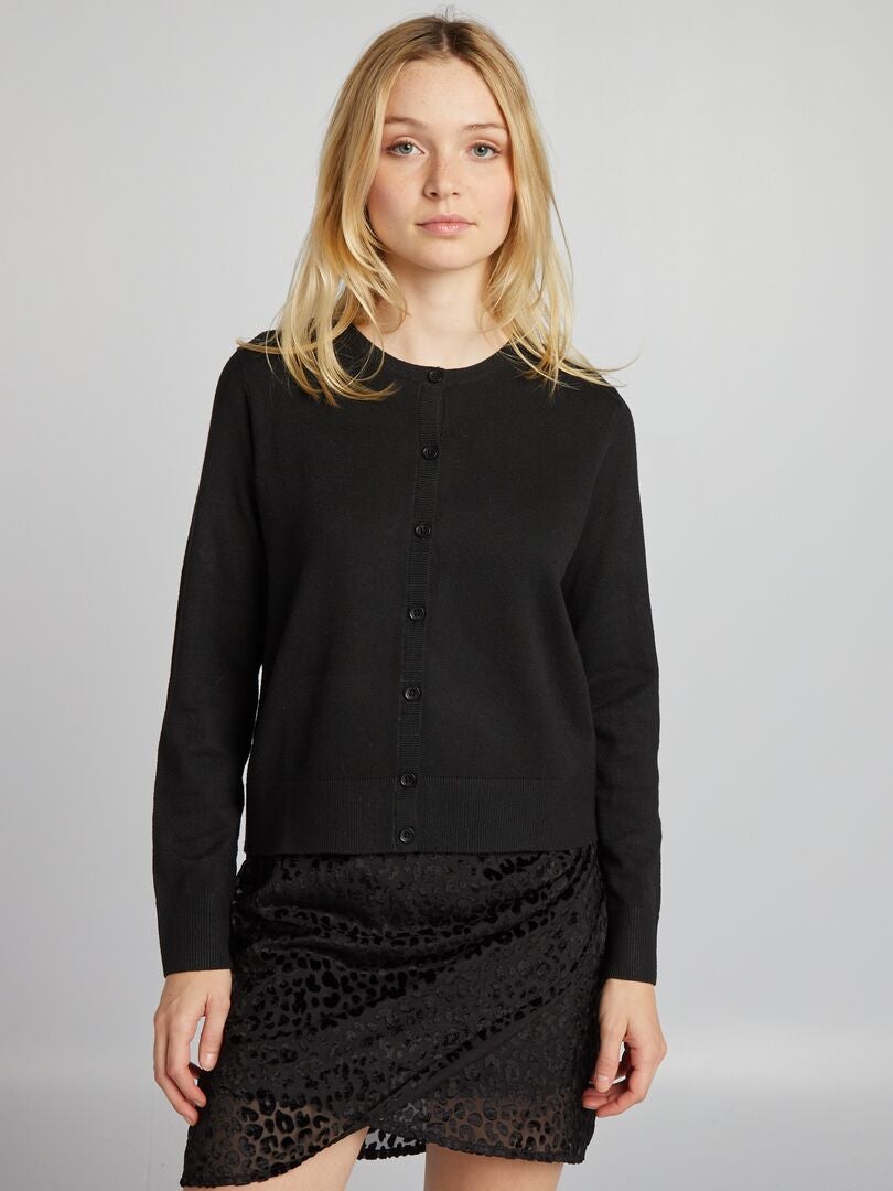 Korte jurk met motiefje en lange mouw - zwart - Grote Maten - Dame - 25