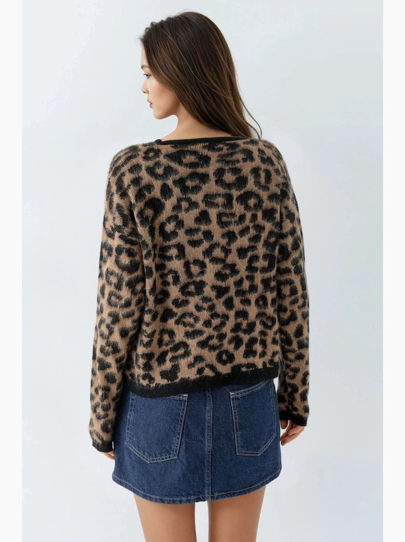 Vest met luipaardprint en knoopsluiting my fashion Camel - Kiabi