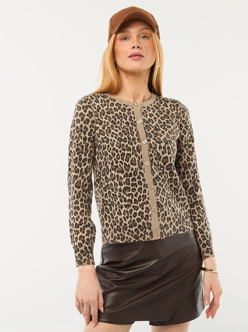 Vest met ronde hals en luipaardmotief Biege - Kiabi