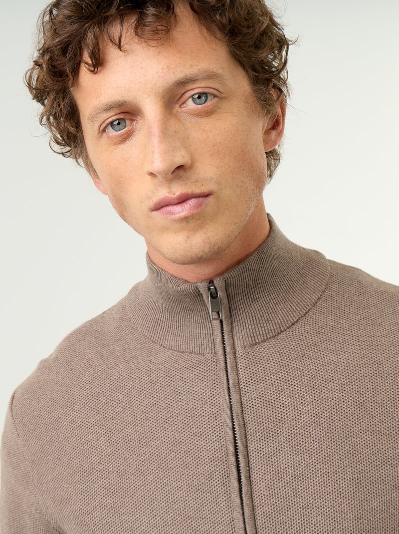 Vest van fijngebreide stof met rits Bruin - Kiabi