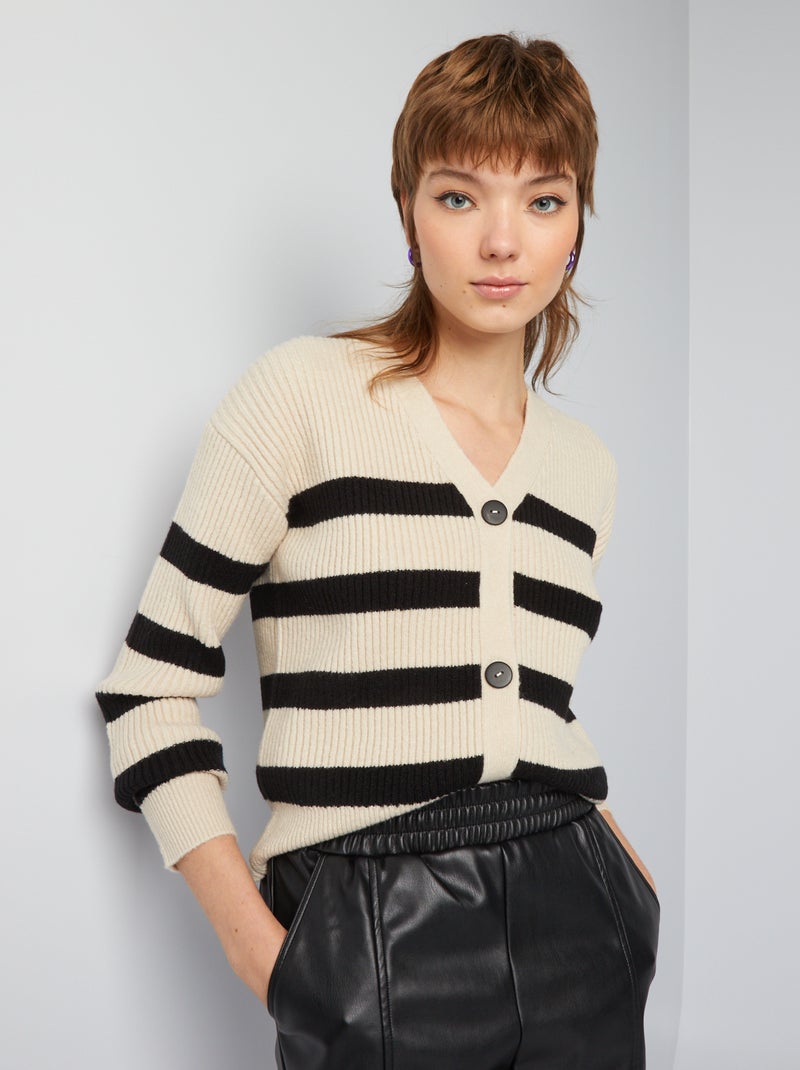 Vest van ribstof met V-hals - BIEGE - Kiabi - 15.00€