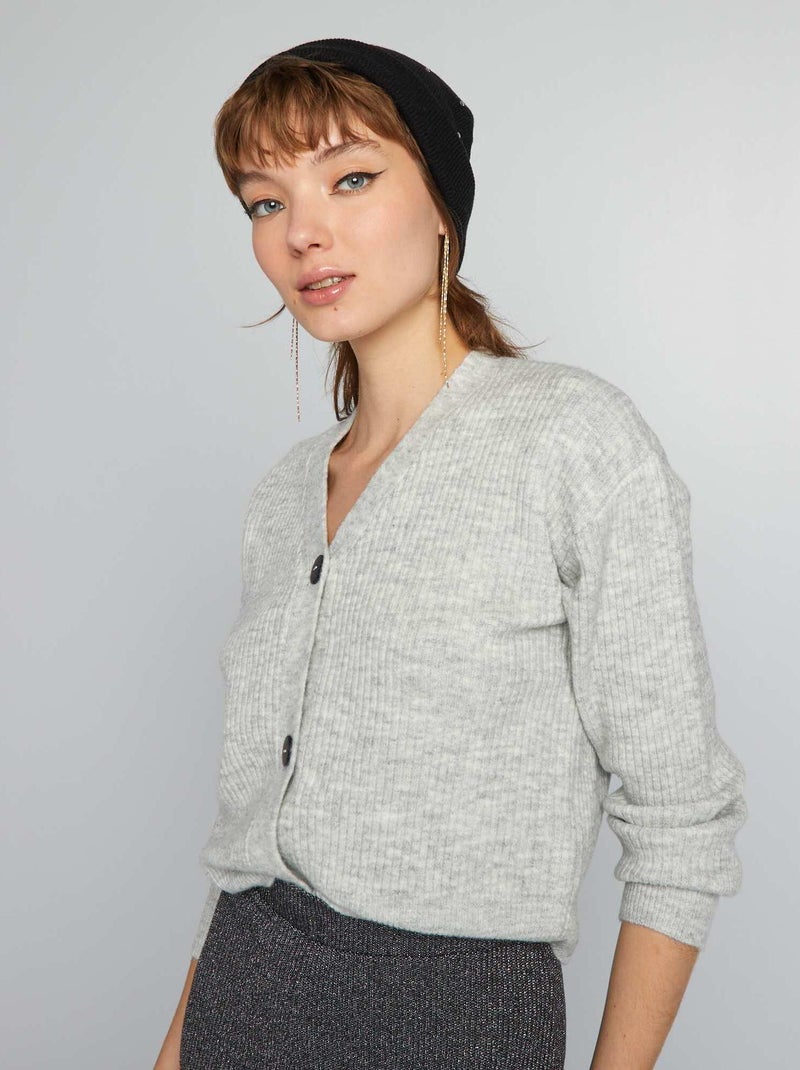 Vest van ribstof met V-hals - GRIJS - Kiabi - 15.00€