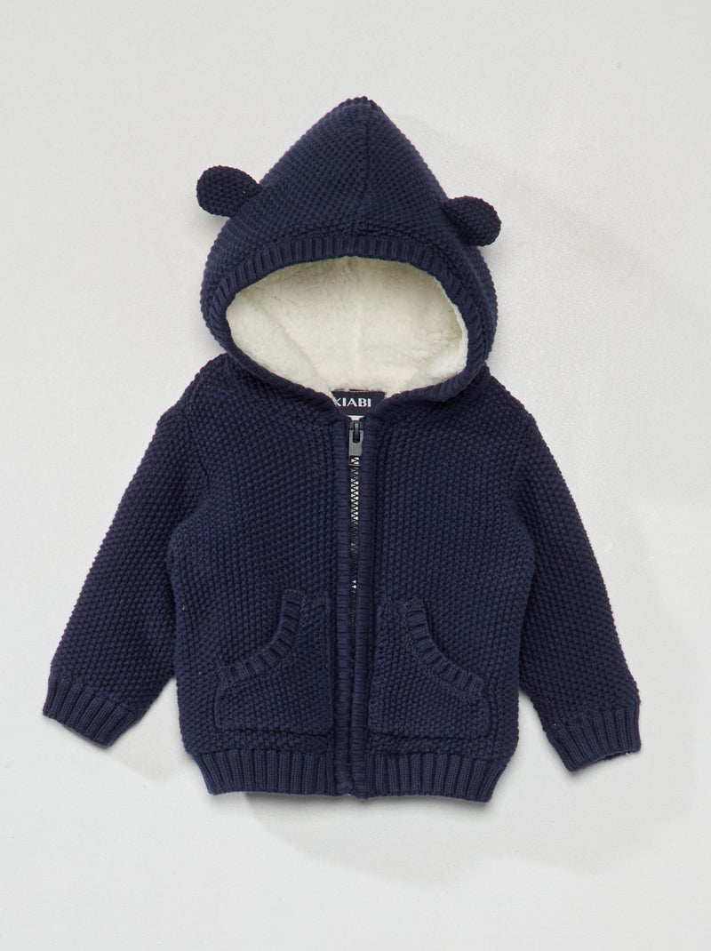 Vest van tricot met capuchon blauw - Kiabi