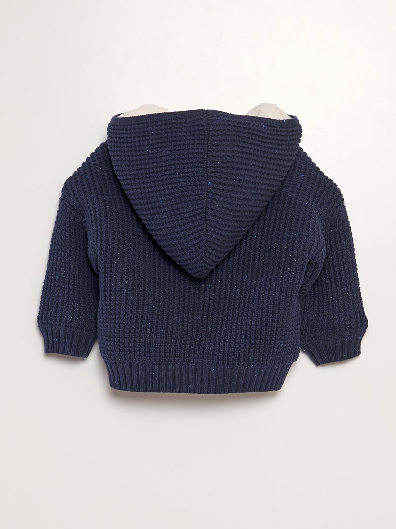 Vest van tricot met capuchon ZWART - Kiabi