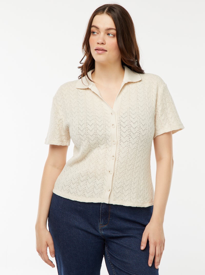 Vestachtig T-shirt van haakwerk Biege - Kiabi