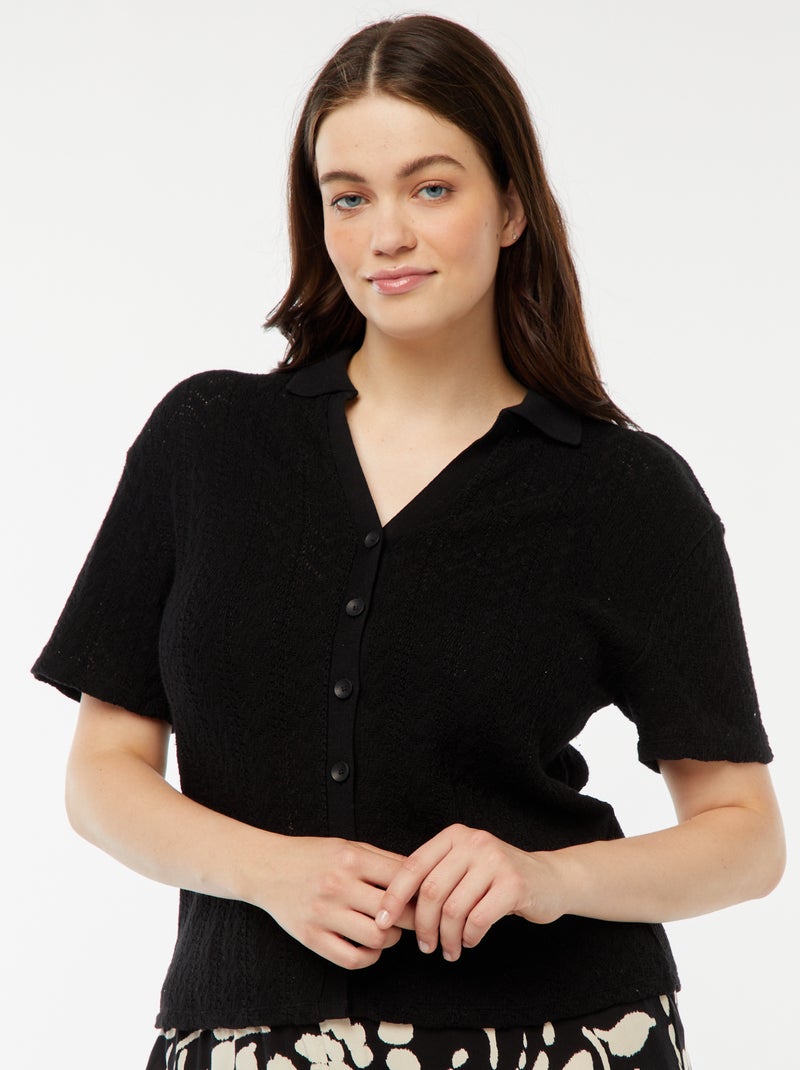 Vestachtig T-shirt van haakwerk zwart - Kiabi