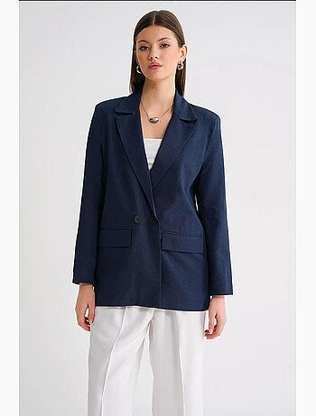 Veste à boutons en mélange de coton et de lin avec col chemise mixray