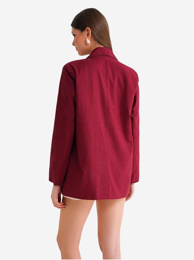 Veste à boutons en mélange de coton et de lin avec col chemise mixray Rouge bordeaux - Kiabi
