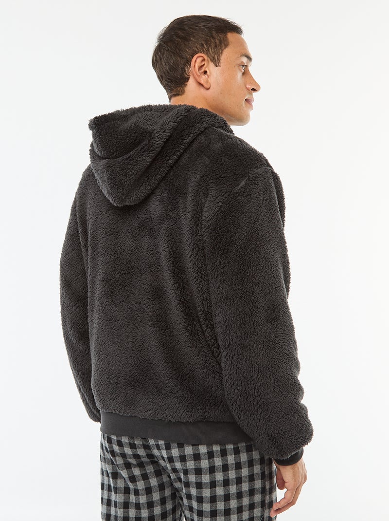 Veste à capuche zippée en maille peluche Noir - Kiabi