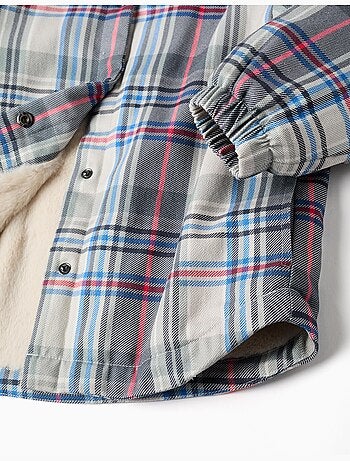 Veste à carreaux avec doublure en peluche douce synthétique