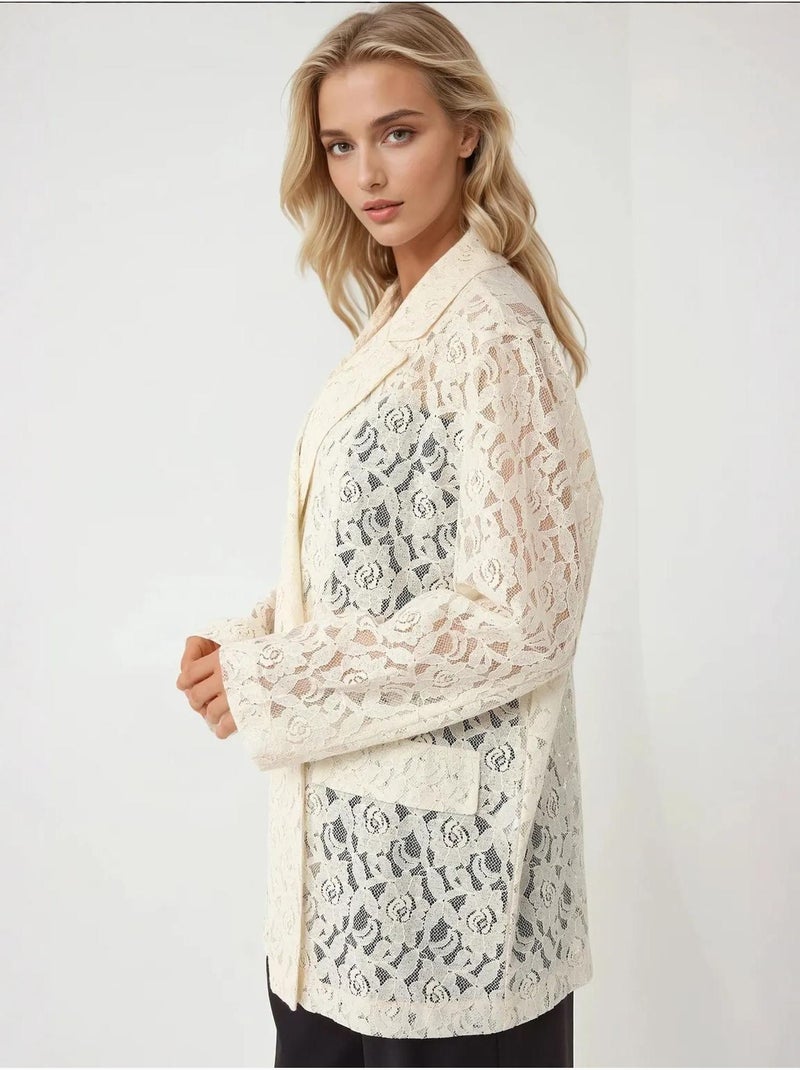 Veste à manches longues en dentelle florale collection pika hiccup Ivoire - Kiabi