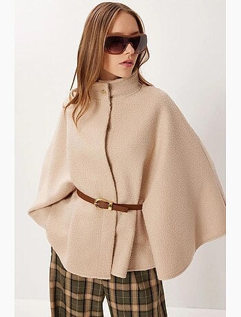 Veste ample boutonnée en gabardine texturée à col roulé mi-long istanbul