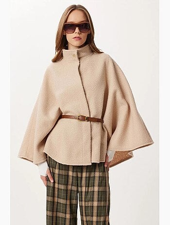Veste ample boutonnée en gabardine texturée à col roulé mi-long istanbul