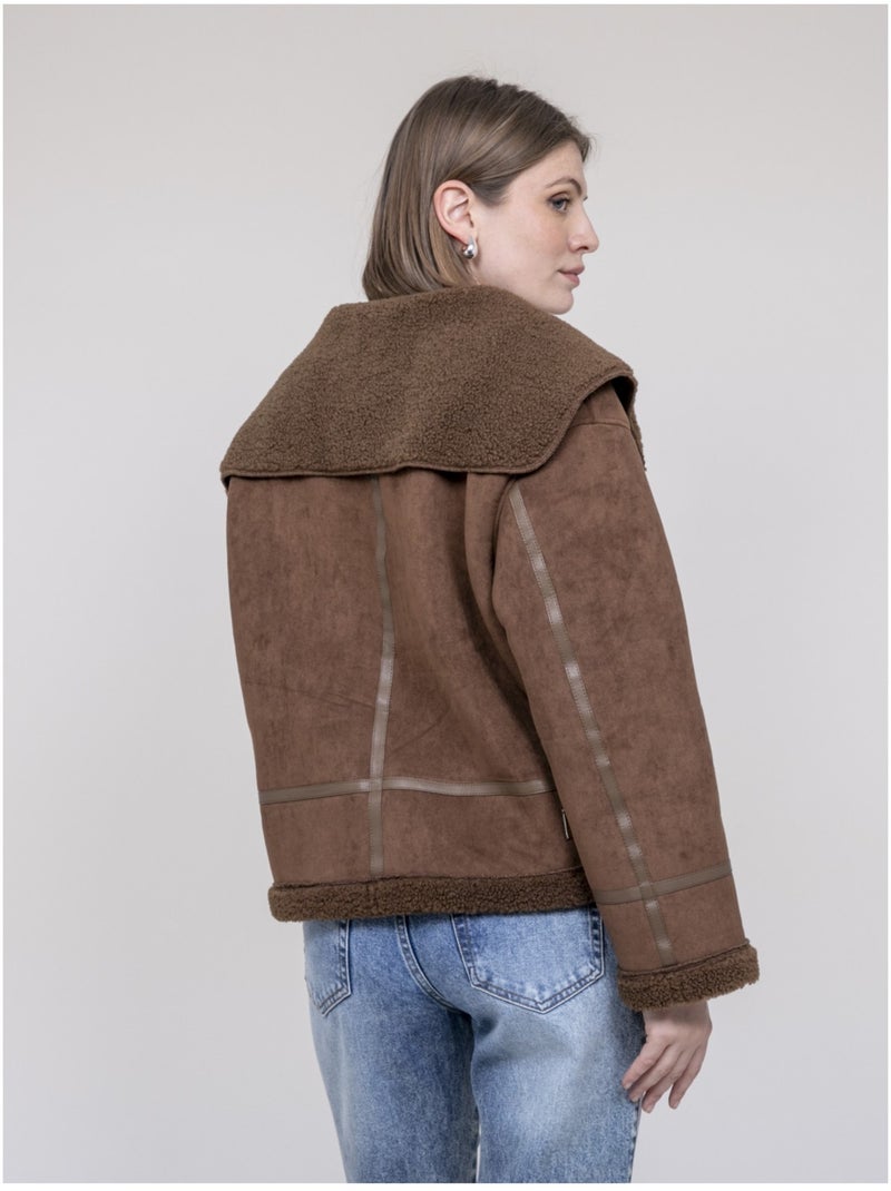 Veste aviateur double peaux umi Marron - Kiabi