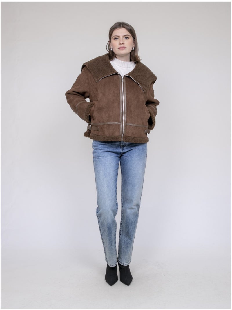 Veste aviateur double peaux umi Marron - Kiabi