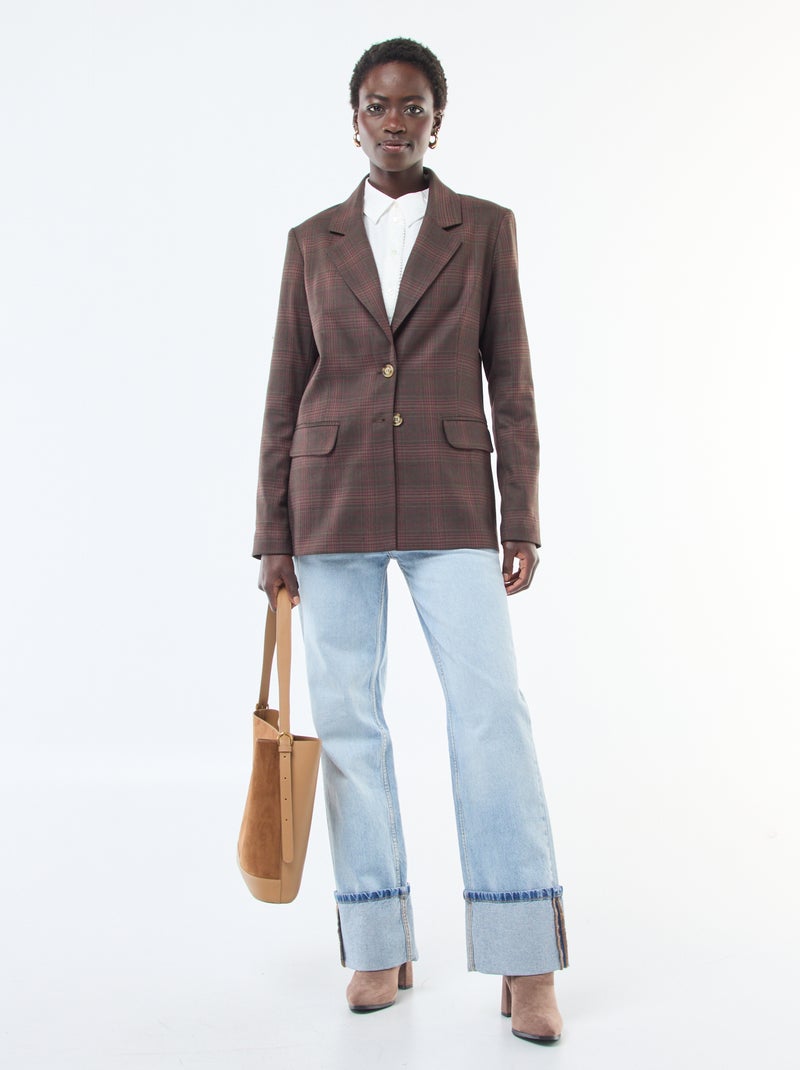 Veste blazer à carreaux Marron - Kiabi