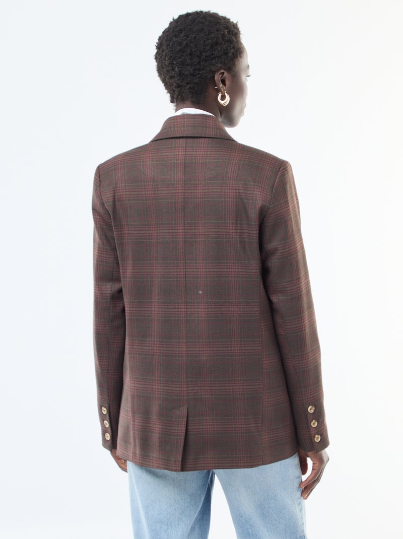 Veste blazer à carreaux Marron - Kiabi