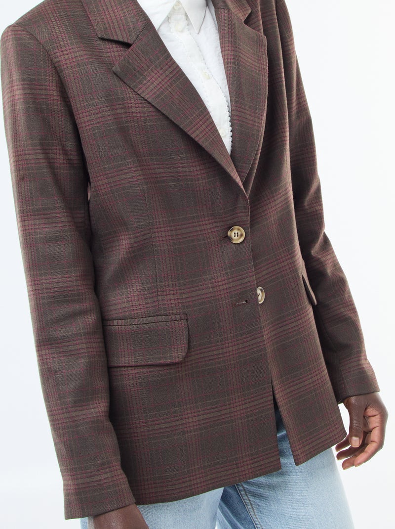 Veste blazer à carreaux Marron - Kiabi